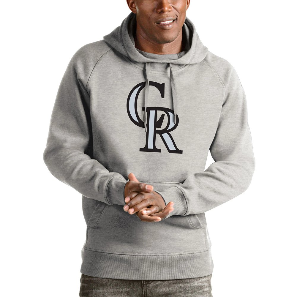 Colorado Rockies Antigua Victory Pullover Hoodie - Heathered Gray