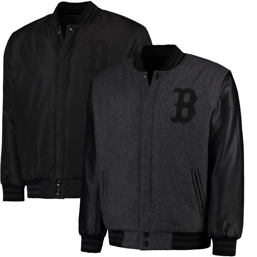 Boston Red Sox JH Designs MLB Reversible Wool Jacket - Heathered Charcoal