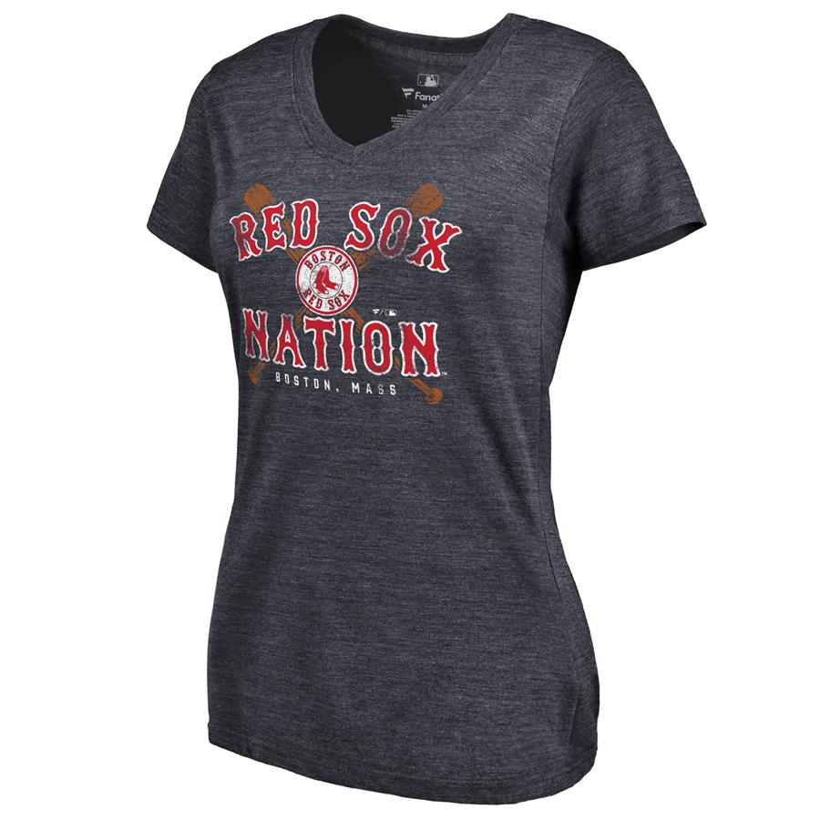Boston Red Sox Women's Hometown Collection Boston Bats Tri-Blend V-Neck T-Shirt - Navy