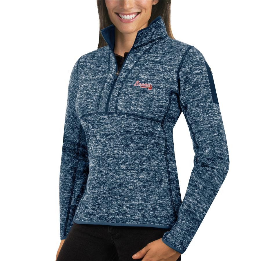 Atlanta Braves Antigua Women's Fortune Half-Zip Pullover Sweater - Heathered Navy