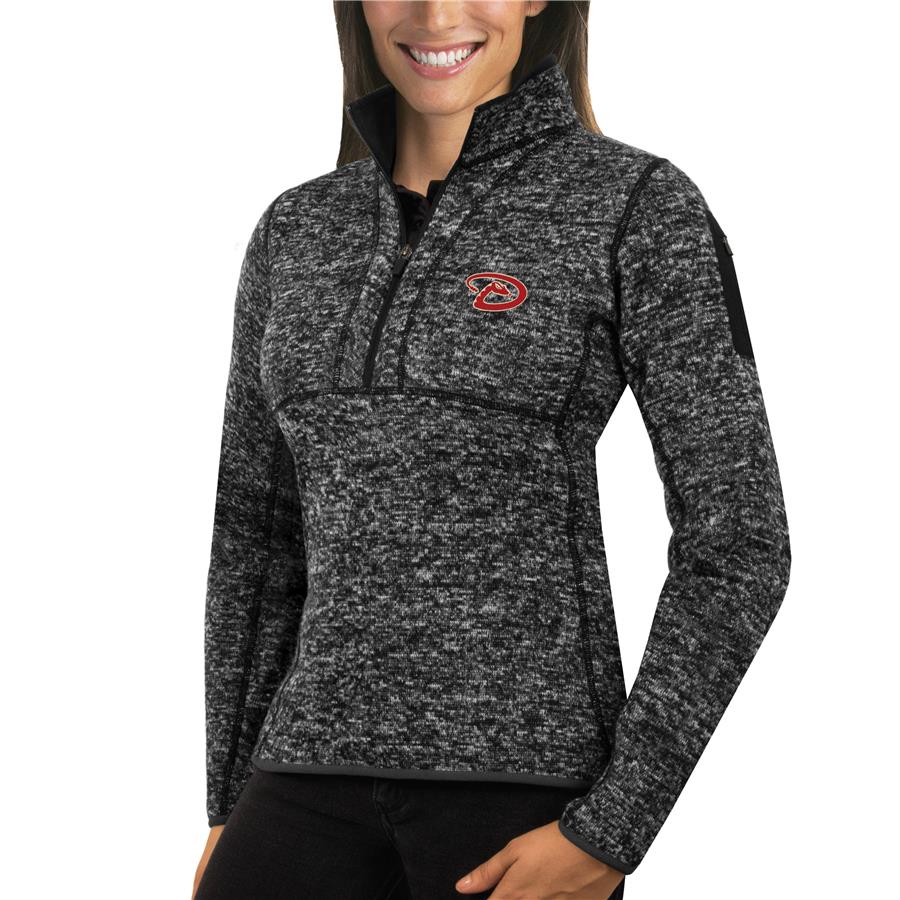 Arizona Diamondbacks Antigua Women's Fortune Half-Zip Pullover Sweater - Heathered Black