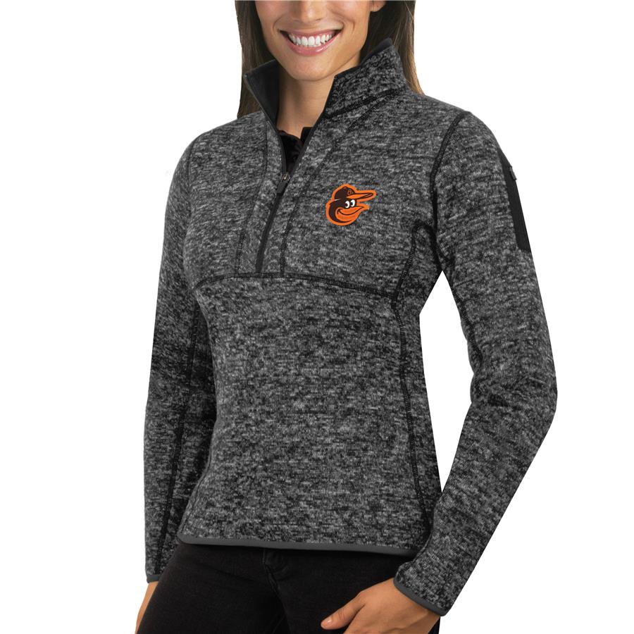 Baltimore Orioles Antigua Women's Fortune Half-Zip Pullover Sweater - Heathered Charcoal