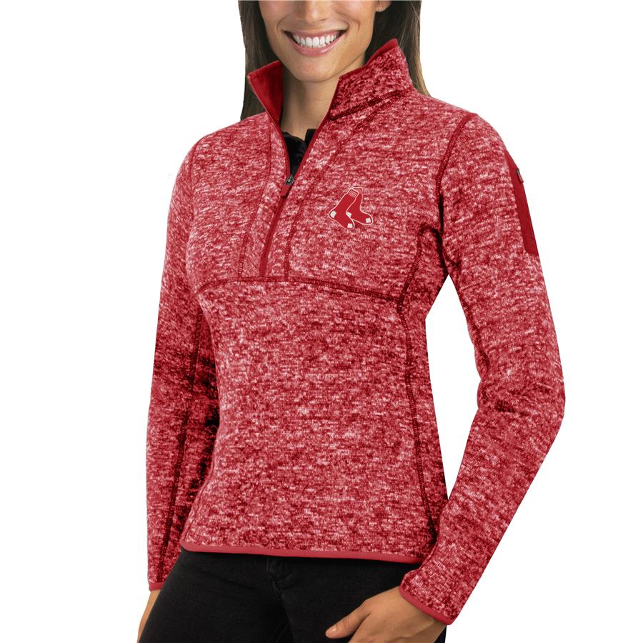 Boston Red Sox Antigua Women's Fortune Half-Zip Pullover Sweater - Heathered Red