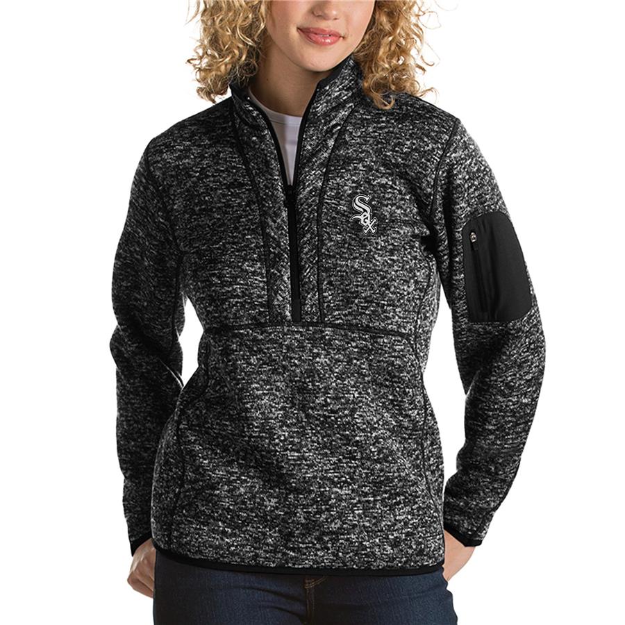Chicago White Sox Antigua Women's Fortune Half-Zip Pullover Sweater - Heathered Black