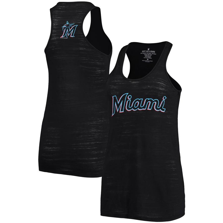 Miami Marlins Soft As A Grape Women's Front & Back Tri-Blend Racerback Tank Top - Black
