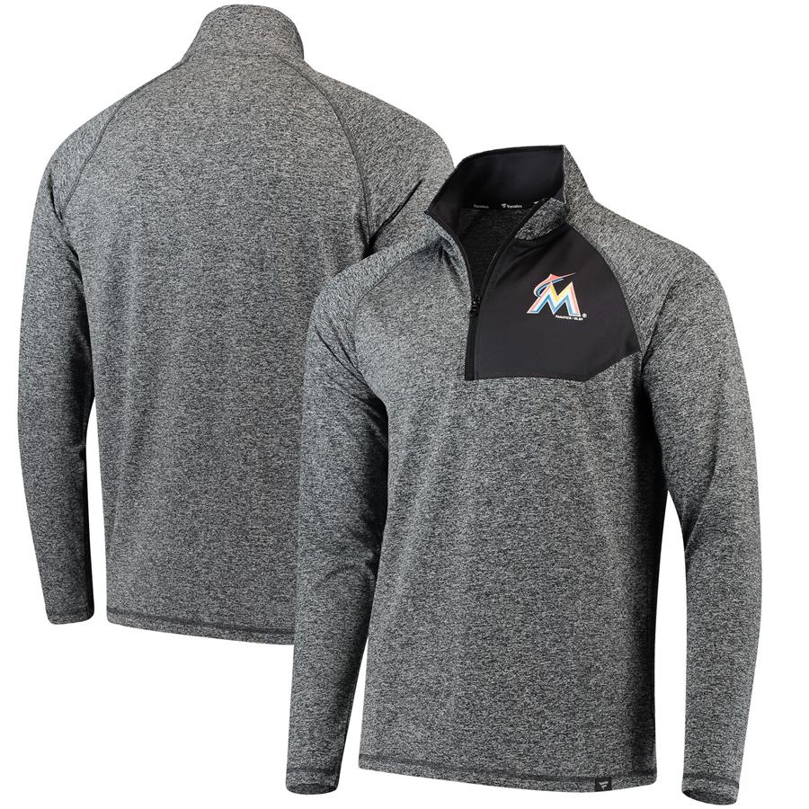 Miami Marlins Fanatics Branded Static Quarter-Zip Pullover Jacket - Heathered Gray