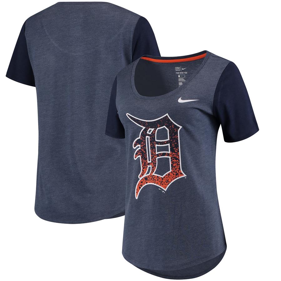 Detroit Tigers Nike Women's Tri-Blend Scoop Neck T-Shirt - Navy