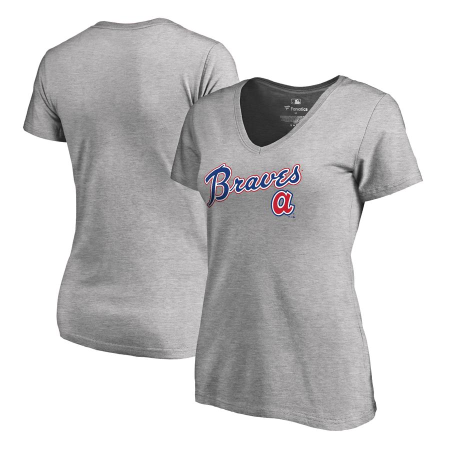 Atlanta Braves Fanatics Branded Women's Cooperstown Collection Wahconah V-Neck T-Shirt - Ash