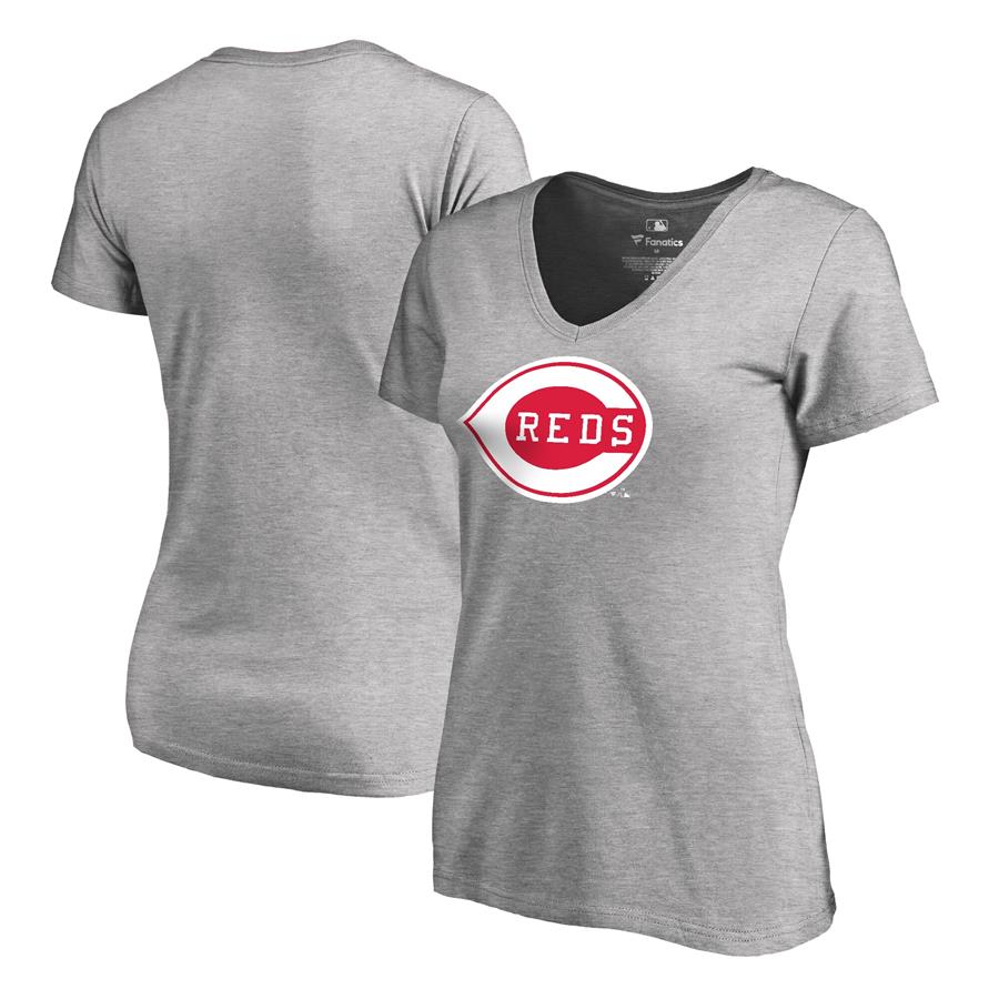 Cincinnati Reds Fanatics Branded Women's Cooperstown Collection Wahconah V-Neck T-Shirt - Ash