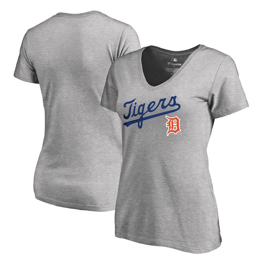 Detroit Tigers Fanatics Branded Women's Cooperstown Collection Wahconah V-Neck T-Shirt - Ash