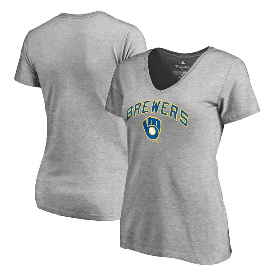 Milwaukee Brewers Fanatics Branded Women's Cooperstown Collection Wahconah V-Neck T-Shirt - Ash