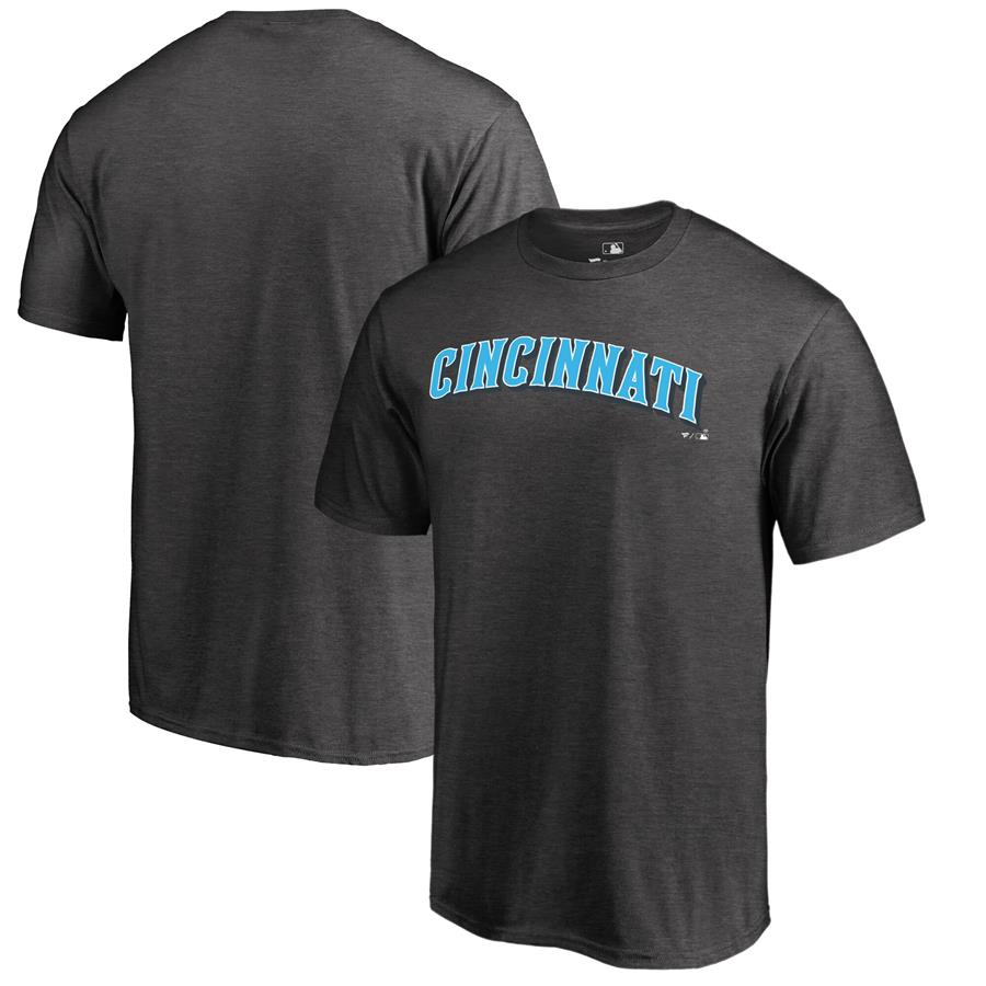Cincinnati Reds Fanatics Branded 2019 Father's Day Blue Wordmark T-Shirt - Heather Gray