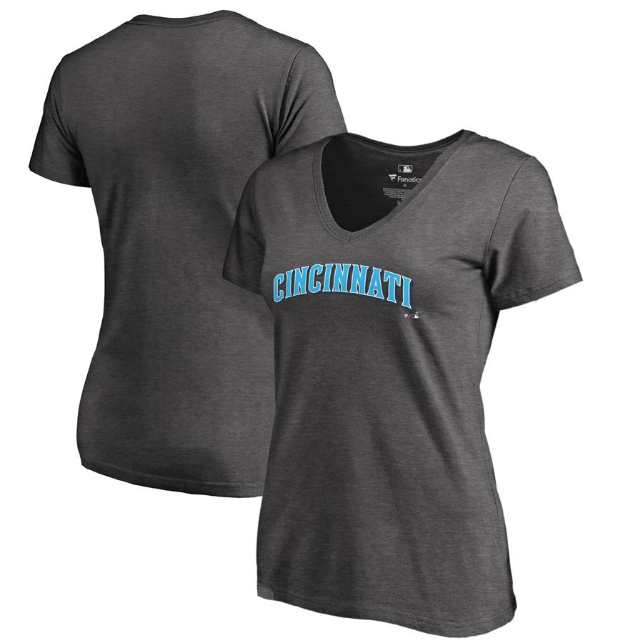 Cincinnati Reds Fanatics Branded Women's 2018 Father's Day Blue Wordmark T-Shirt - Heather Gray