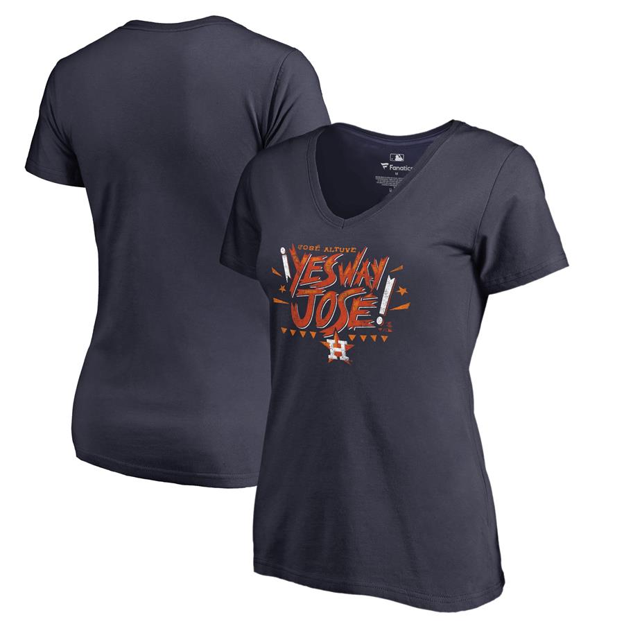 Jose Altuve Houston Astros Fanatics Branded Women's Player Hometown Collection V-Neck Yes Way Jose T-Shirt - Navy