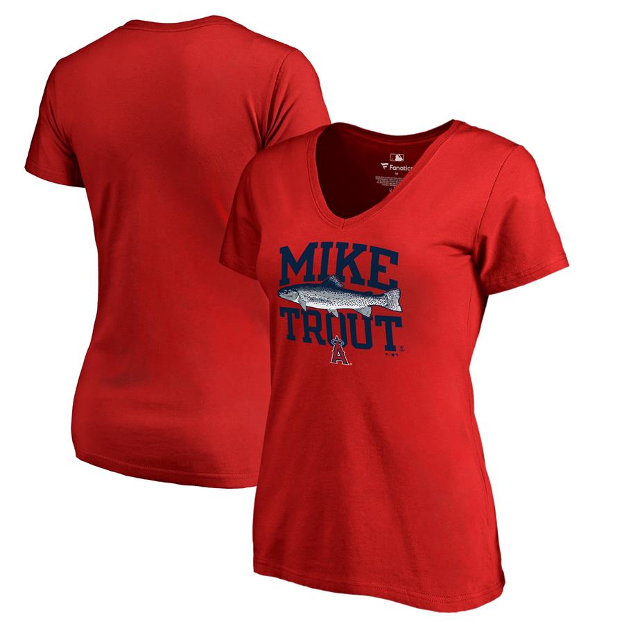Mike Trout Los Angeles Angels Fanatics Branded Women's Player Hometown Collection V-Neck T-Shirt - Red