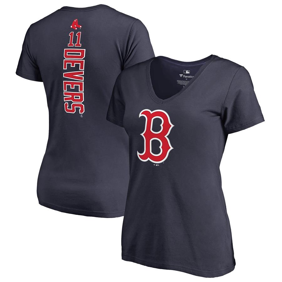 Rafael Devers Boston Red Sox Fanatics Branded Women's Backer V-Neck T-Shirt - Navy