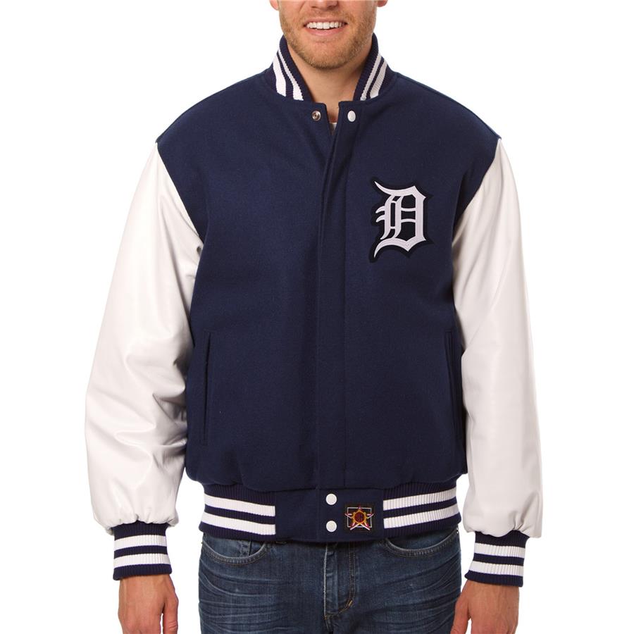 Detroit Tigers JH Design Wool Leather Full-Snap Jacket - Navy