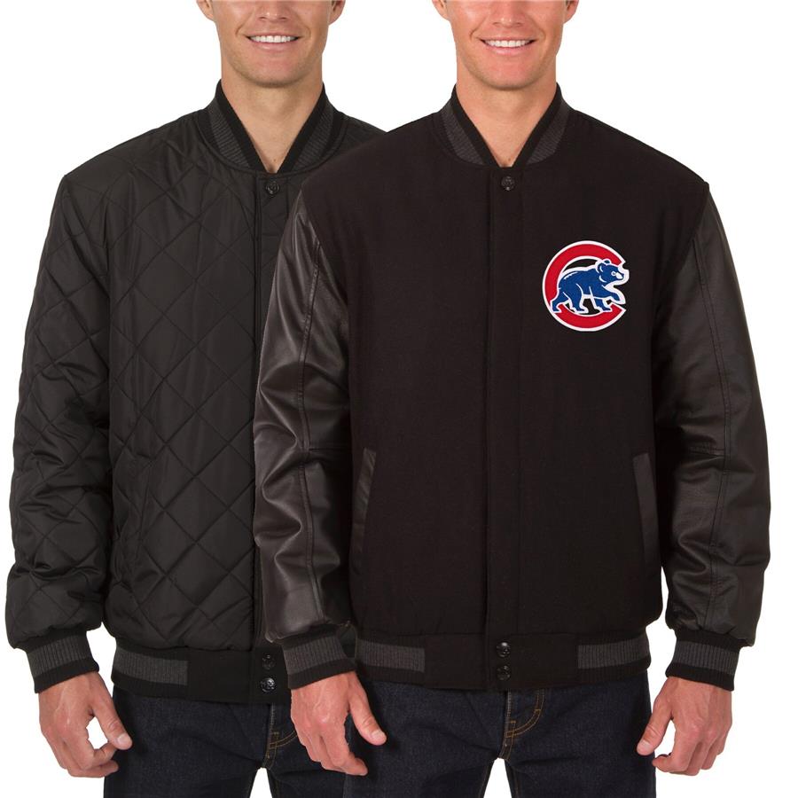 Chicago Cubs JH Design Wool Leather Reversible Full-Snap Jacket - Black
