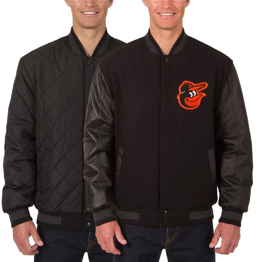 Baltimore Orioles JH Design Wool Leather Reversible Full-Snap Jacket - Black