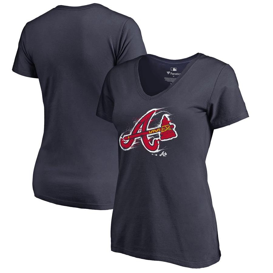 Atlanta Braves Fanatics Branded Women's Splatter Logo V-Neck T-Shirt - Navy