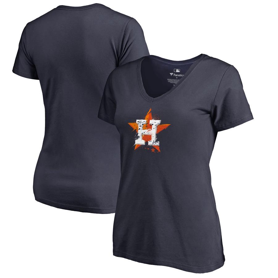 Houston Astros Fanatics Branded Women's Splatter Logo V-Neck T-Shirt - Navy