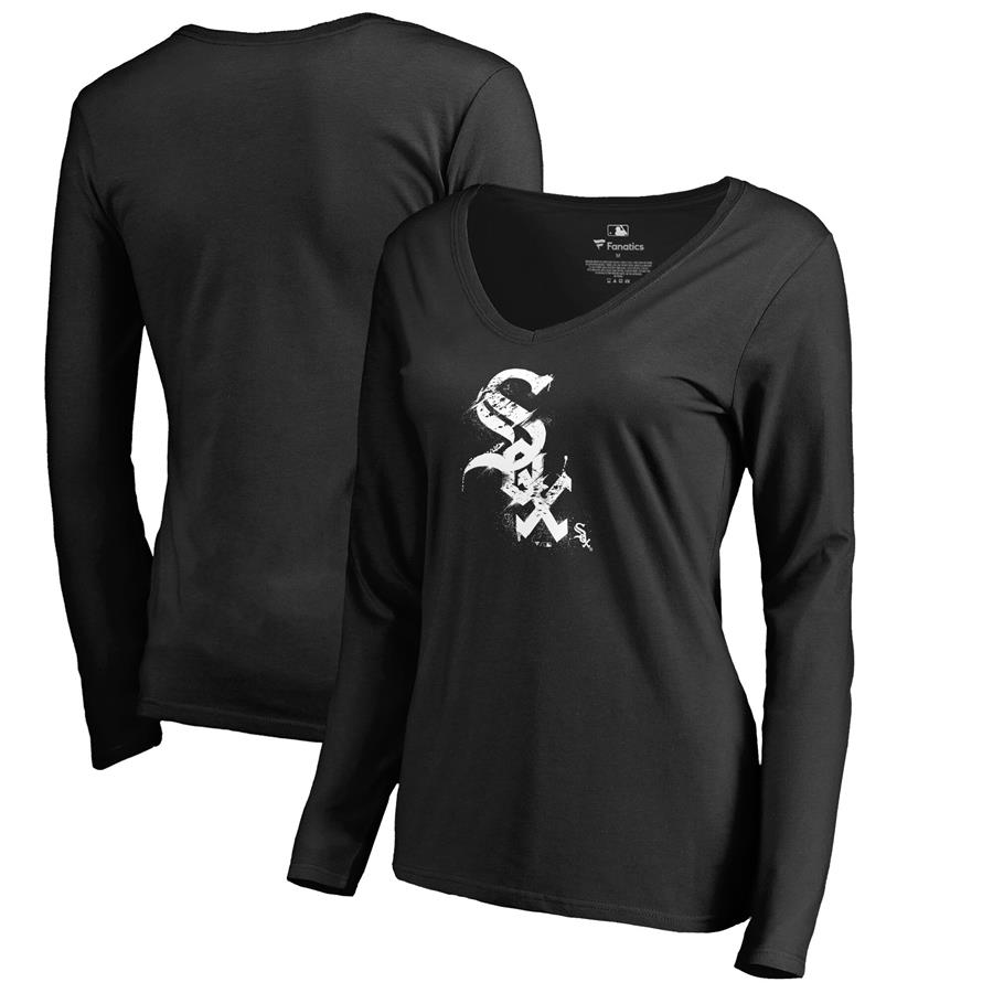 Женский лонгслив с V-вырезом Chicago White Sox Fanatics Branded Splatter Logo (чёрный)