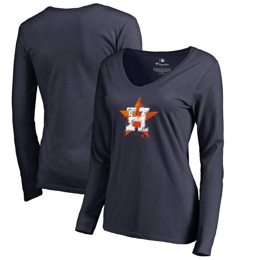 Houston Astros Fanatics Branded Women's Splatter Logo Long Sleeve V-Neck T-Shirt - Navy