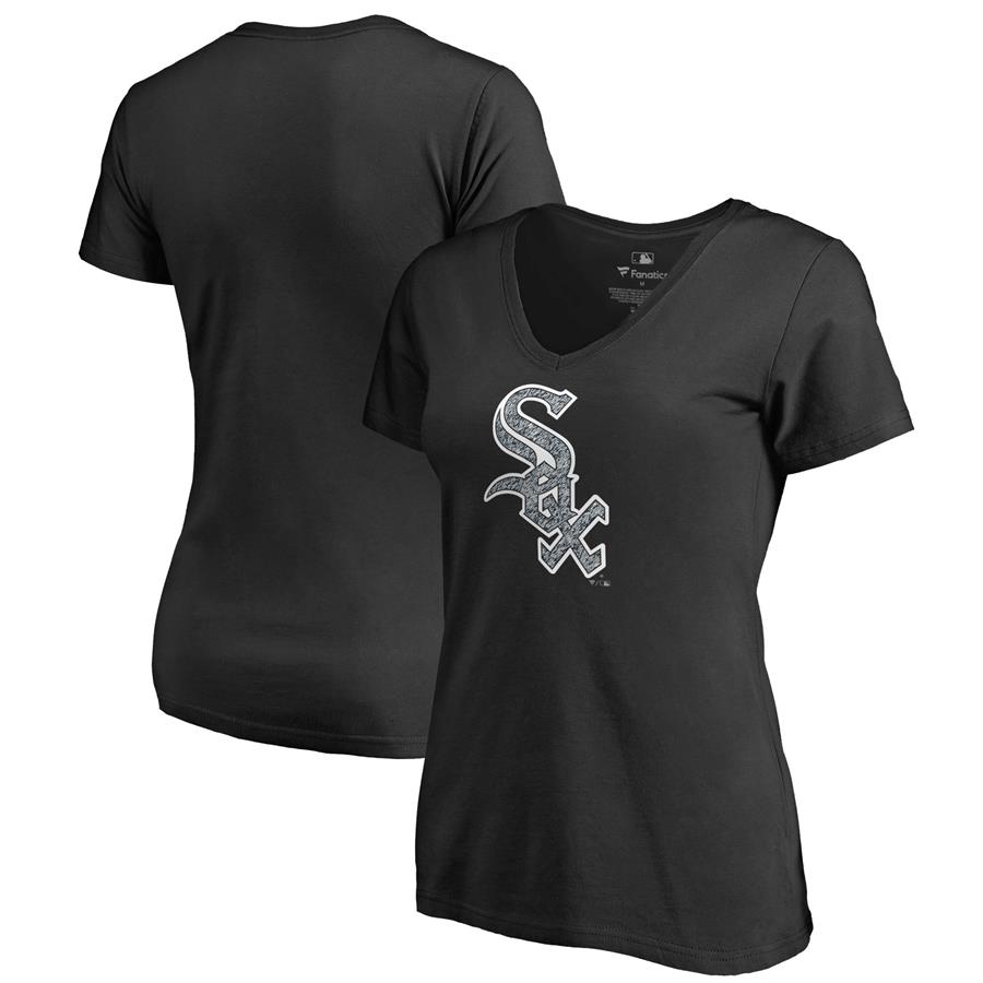 Женская футболка с V-вырезом Chicago White Sox Fanatics Branded Static Logo (чёрный)
