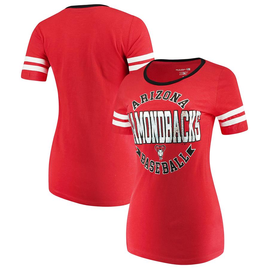 Arizona Diamondbacks 5th & Ocean by New Era Women's Slub Jersey Scoop Neck Sleeve Stripes T-Shirt - Red