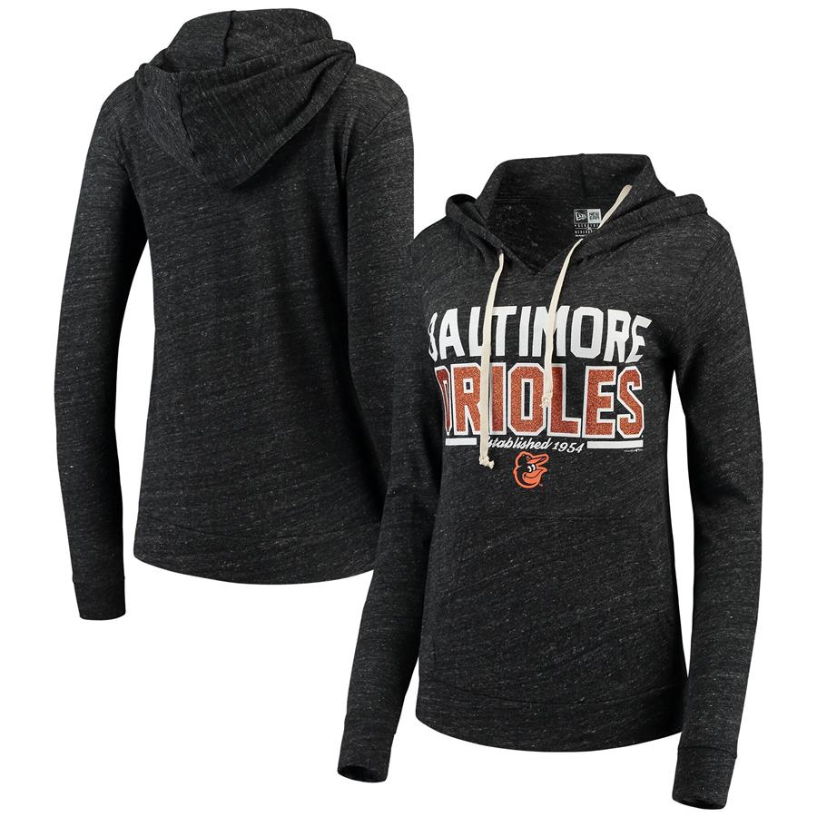 Baltimore Orioles 5th & Ocean by New Era Women's Jersey Established Tri-Blend Pullover Hoodie - Black