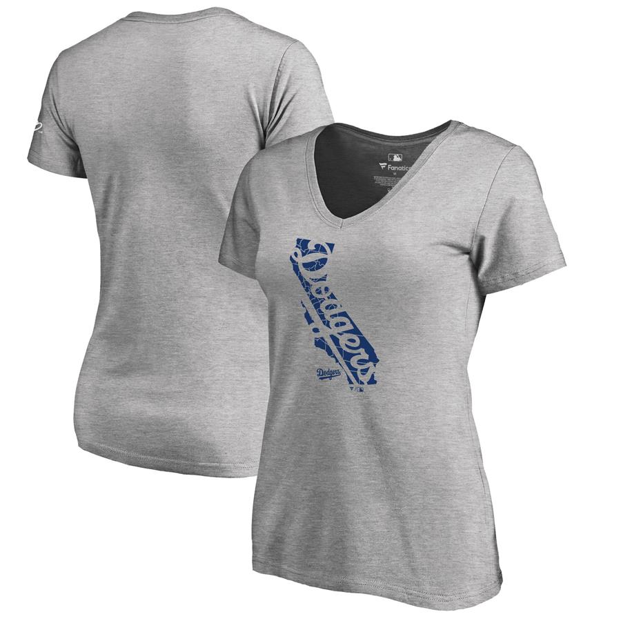 Los Angeles Dodgers Fanatics Branded Women's Hometown Collection Knockout State V-Neck T-Shirt - Ash