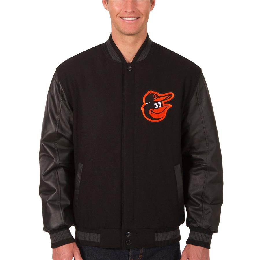 Baltimore Orioles JH Design Wool & Leather Reversible Jacket - Black