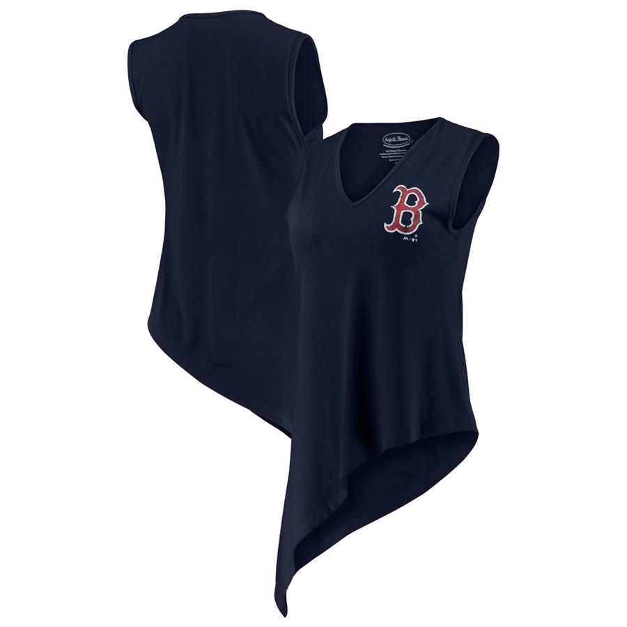 Boston Red Sox Majestic Threads Women's Asymmetrical V-Neck Tank Top - Navy