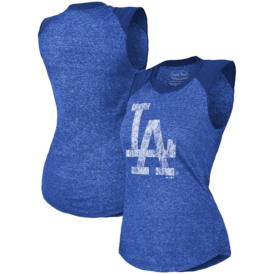 Los Angeles Dodgers Majestic Threads Women's Raglan Tri-Blend Muscle Tank Top - Royal