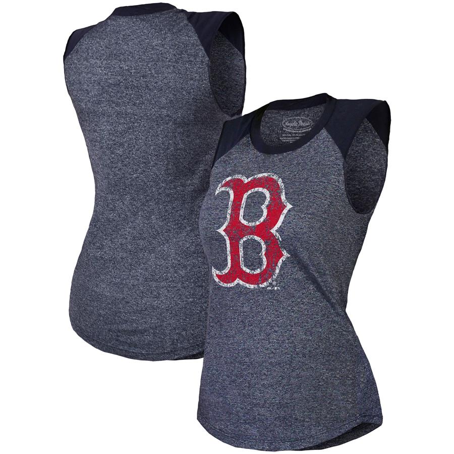 Boston Red Sox Majestic Threads Women's Raglan Tri-Blend Muscle Tank Top - Navy