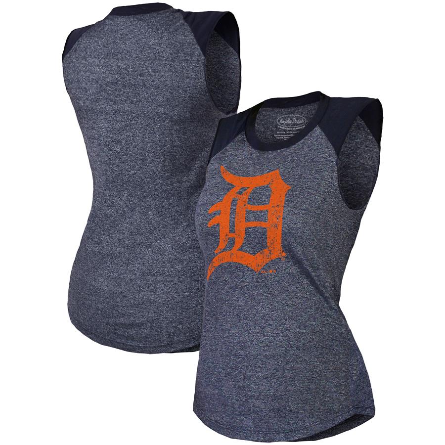 Detroit Tigers Majestic Threads Women's Raglan Tri-Blend Muscle Tank Top - Navy