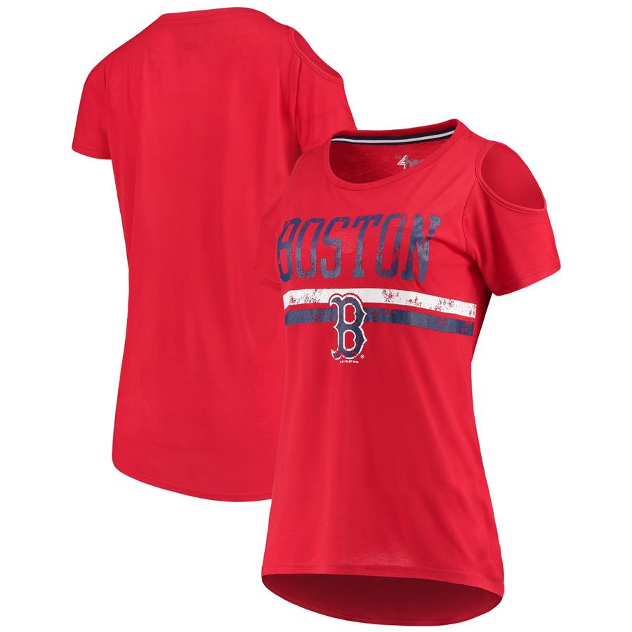 Boston Red Sox G-III 4Her by Carl Banks Women's Clear The Base Cold Shoulder Scoopneck T-Shirt - Red