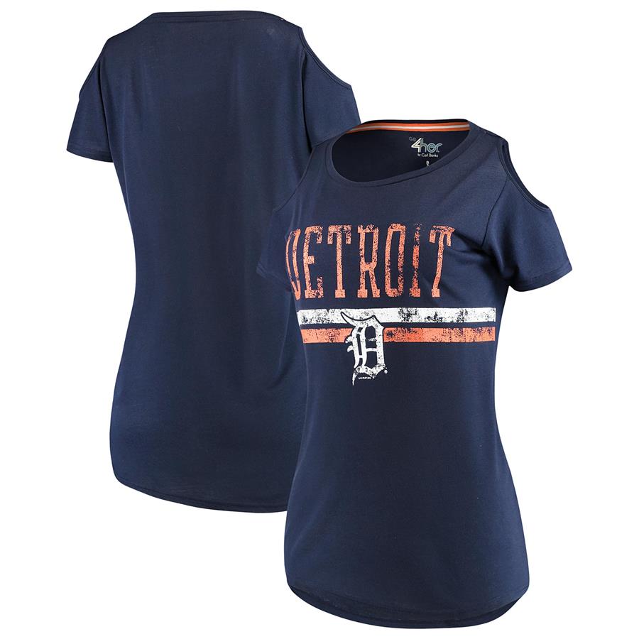 Detroit Tigers G-III 4Her by Carl Banks Women's Clear The Base Cold Shoulder Scoopneck T-Shirt - Navy