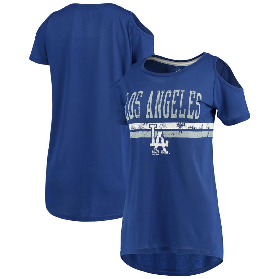 Los Angeles Dodgers G-III 4Her by Carl Banks Women's Clear The Base Cold Shoulder Scoopneck T-Shirt - Royal