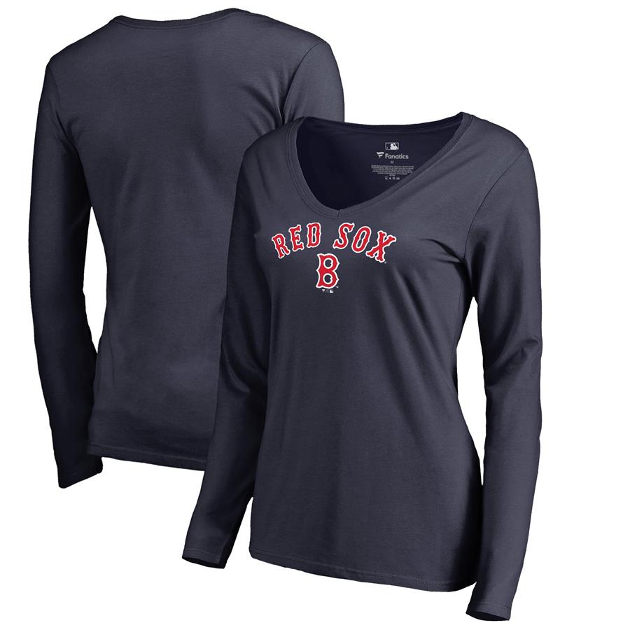 Boston Red Sox Fanatics Branded Women's Cooperstown Collection Wahconah Long Sleeve V-Neck T-Shirt - Navy
