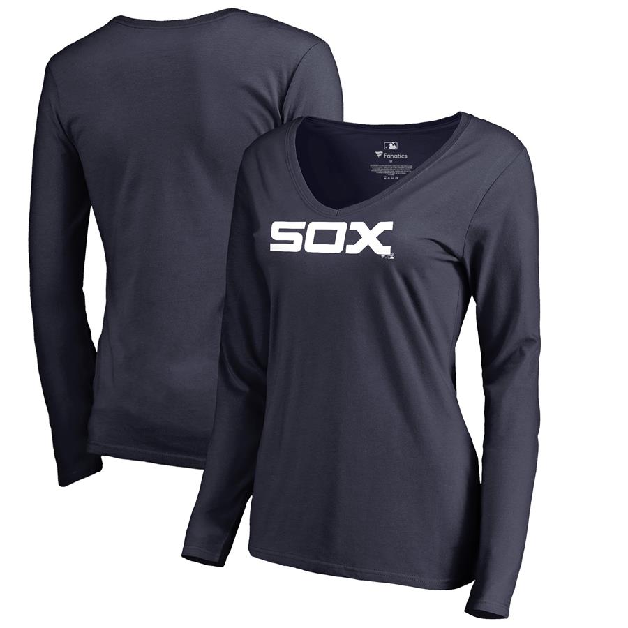 Женский лонгслив с V-вырезом Chicago White Sox Fanatics Branded Cooperstown Collection Wahconah (тёмно-синий)
