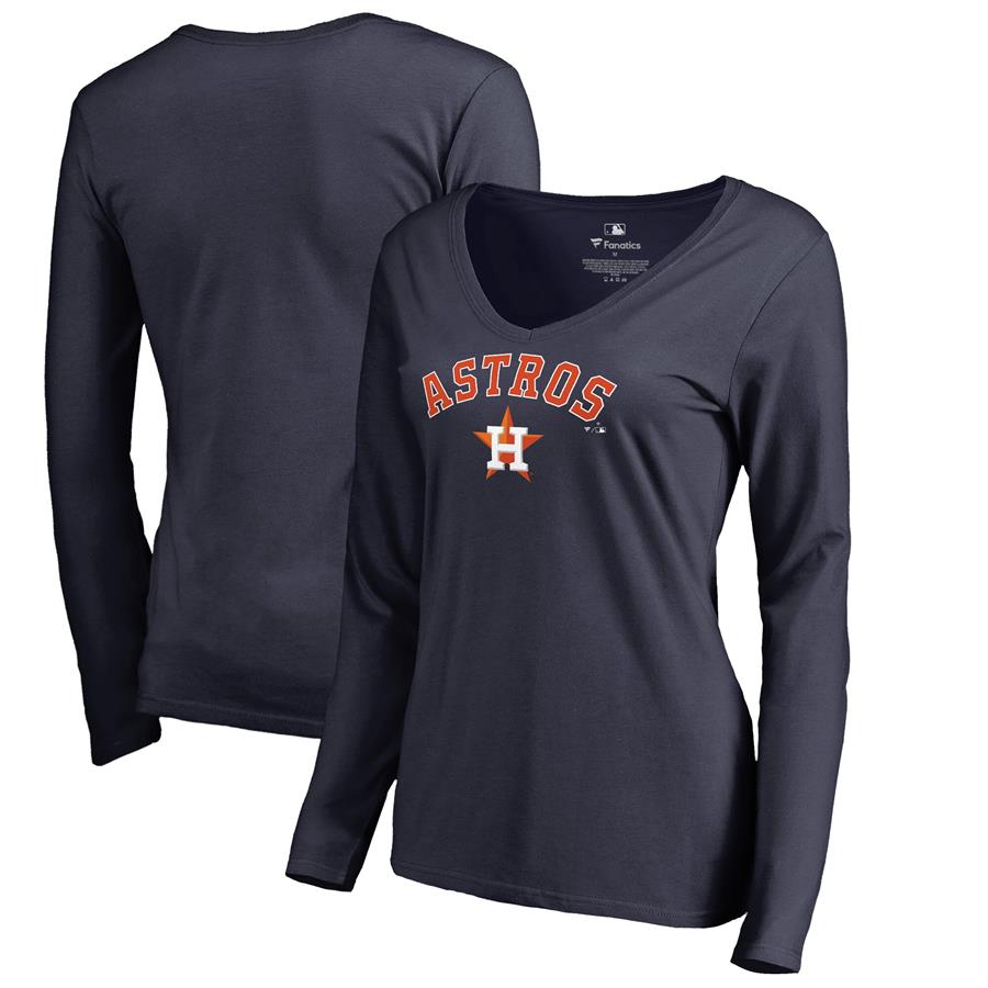 Houston Astros Fanatics Branded Women's Team Lockup Slim Fit Long Sleeve V-Neck T-Shirt - Navy