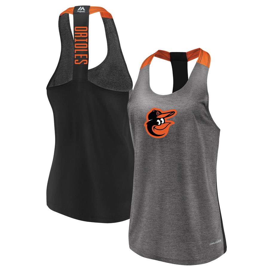 Baltimore Orioles Majestic Women's Desire More Cool Base Tank Top - Heathered Charcoal