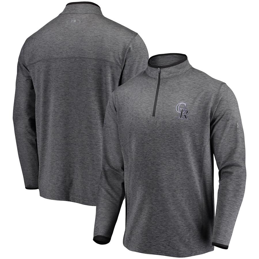 Colorado Rockies Under Armour Stretch Reflective Logo Performance Quarter-Zip Pullover Jacket - Heathered Charcoal