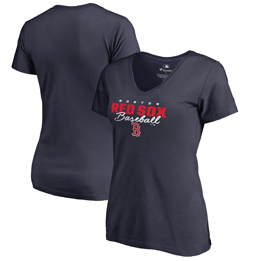 Boston Red Sox Fanatics Branded Women's Script Assist V-Neck T-Shirt - Navy