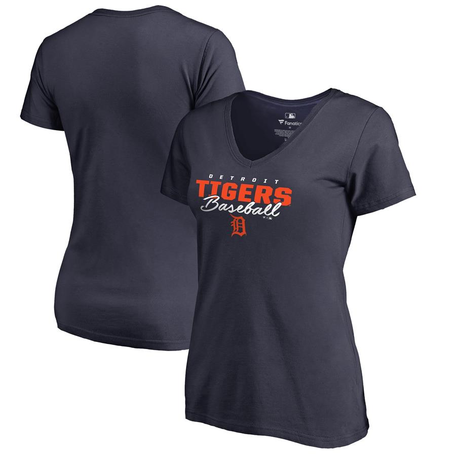 Detroit Tigers Fanatics Branded Women's Script Assist V-Neck T-Shirt - Navy