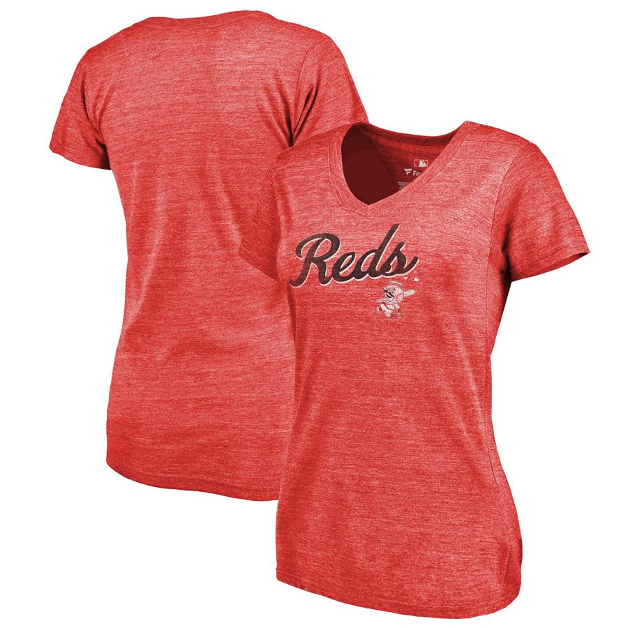 Cincinnati Reds Fanatics Branded Women's Rising Script Tri-Blend V-Neck T-Shirt - Red