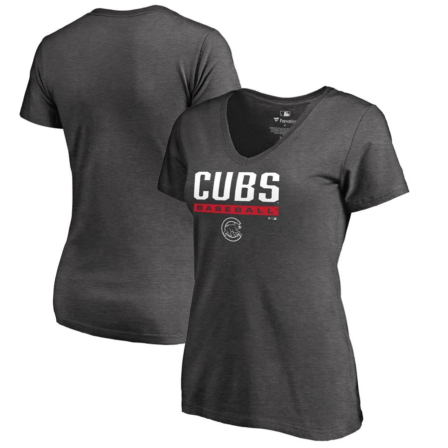 Chicago Cubs Fanatics Branded Women's Win Stripe V-Neck T-Shirt - Ash