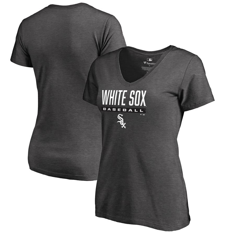 Женская футболка с V-вырезом Chicago White Sox Fanatics Branded Win Stripe (светло-серый)