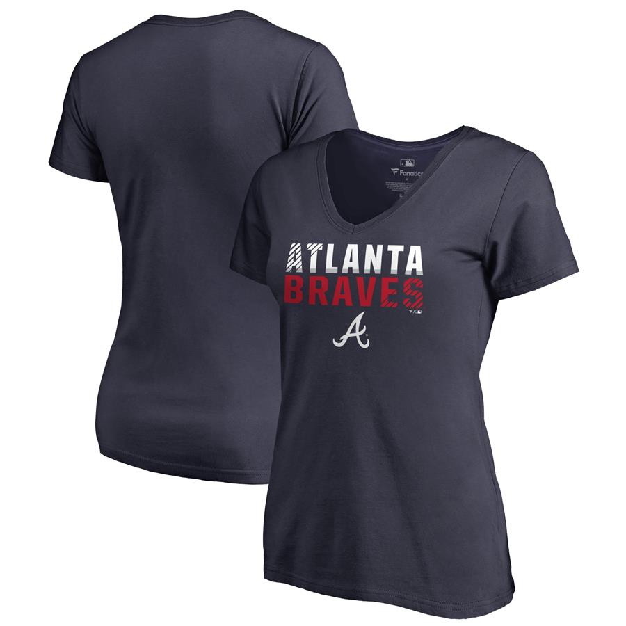 Atlanta Braves Fanatics Branded Women's Fade Out V-Neck T-Shirt - Navy